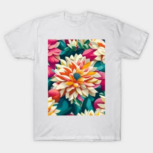 Colorful Dahlias Abstract Artwork T-Shirt